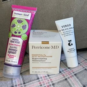 Moisturizer, hand scrub, eye serum
